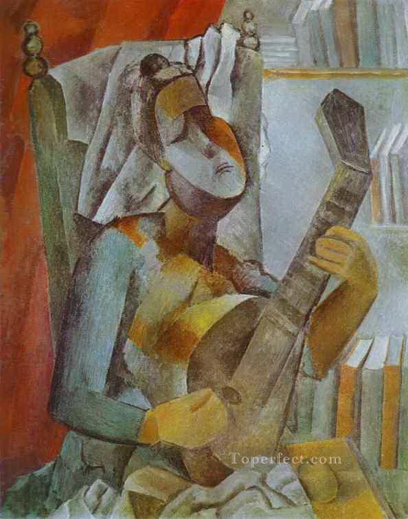 マンドリンを弾く女性 1909 年キュビスト パブロ・ピカソ油絵